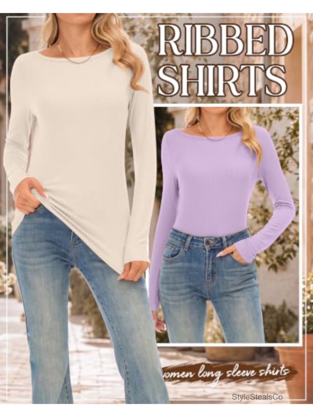 3 Pack Women's Long Sleeve Ribbed Knit Tops Boat Neck Slim Fit Stretchy - Picture 5 of 6